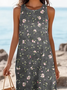 Damen Geblümt Ärmellos Sommer Print Kleid Rundhals Täglich Lässig Maxikleid Tanktop H-Linie Kleid
