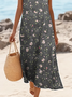 Damen Geblümt Ärmellos Sommer Print Kleid Rundhals Täglich Lässig Maxikleid Tanktop H-Linie Kleid