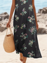 Damen Geblümt Ärmellos Sommer Print Kleid Rundhals Täglich Lässig Maxikleid Tanktop H-Linie Kleid