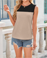 Damen Ärmellos Tanktop Oberteile Leibchen Sommer Farbblock Rundhals Täglich Lässig Oberteile