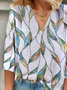 Damen Geblümt Dreiviertelärmel Bluse Frühling/Herbst Print V-Ausschnitt Täglich Lässig Oberteile