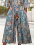 Damen Geblümt V-Ausschnitt Halbarm Lässig Sommer Jumpsuit