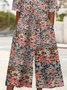 Damen Geblümt V-Ausschnitt Halbarm Lässig Sommer Jumpsuit