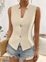 Damen Ärmellos Tanktop Oberteile Leibchen Sommer Unifarben Schnalle Stehkragen Täglich Einfach Oberteile
