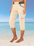 Damen Unifarben Caprihosen Elastische Taille Hose Lässig Sommer Hose
