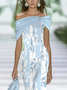 Damen Geblümt Flügelärmel Sommer Print Kleid Schulterfrei Täglich Retro Maxikleid H-Linie Kleid