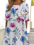 Damen Geblümt Halbarm Sommer Print Kleid Rundhals Täglich Lässig Maxikleid A-Linien-Kleid