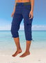 Damen Unifarben Caprihosen Elastische Taille Hose Lässig Sommer Hose