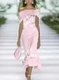 Damen Geblümt Flügelärmel Sommer Print Kleid Schulterfrei Täglich Retro Maxikleid H-Linie Kleid