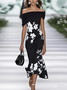 Damen Geblümt Flügelärmel Sommer Print Kleid Schulterfrei Täglich Retro Maxikleid H-Linie Kleid