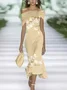 Damen Geblümt Flügelärmel Sommer Print Kleid Schulterfrei Täglich Retro Maxikleid H-Linie Kleid