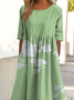 Damen Geblümt Halbarm Sommer Print Kleid Rundhals Täglich Lässig Maxikleid A-Linien-Kleid
