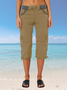 Damen Unifarben Caprihosen Elastische Taille Hose Lässig Sommer Hose