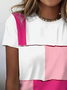 Damen Multifarben Block Kurzarm T-Shirts T-Shirt Rundhals Print Lässig Sommer T-Shirt mit Grafik Oberteile