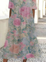 Damen Geblümt Halbarm Sommer Print Kleid Rundhals Täglich Lässig Maxikleid A-Linien-Kleid