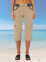 Damen Unifarben Caprihosen Elastische Taille Hose Lässig Sommer Hose