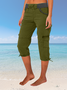 Damen Unifarben Caprihosen Elastische Taille Hose Lässig Sommer Hose
