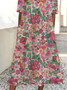 Damen Geblümt Halbarm Sommer Print Kleid Rundhals Täglich Lässig Maxikleid A-Linien-Kleid