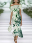 Damen Geblümt Flügelärmel Sommer Print Kleid Schulterfrei Täglich Retro Maxikleid H-Linie Kleid