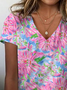 Damen Geblümt Kurzarm T-Shirts T-Shirt V-Ausschnitt Print Lässig Sommer T-Shirt mit Grafik Oberteile