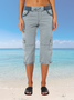 Damen Unifarben Caprihosen Elastische Taille Hose Lässig Sommer Hose