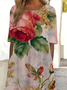 Damen Geblümt Halbarm Sommer Print Kleid Rundhals Täglich Lässig Maxikleid A-Linien-Kleid