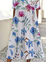 Damen Geblümt Halbarm Sommer Print Kleid Rundhals Täglich Lässig Maxikleid A-Linien-Kleid