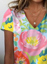 Damen Geblümt Kurzarm T-Shirts T-Shirt V-Ausschnitt Print Lässig Sommer T-Shirt mit Grafik Oberteile