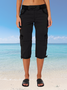 Damen Unifarben Caprihosen Elastische Taille Hose Lässig Sommer Hose