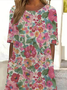 Damen Geblümt Halbarm Sommer Print Kleid Rundhals Täglich Lässig Maxikleid A-Linien-Kleid