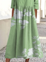 Damen Geblümt Halbarm Sommer Print Kleid Rundhals Täglich Lässig Maxikleid A-Linien-Kleid