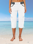 Damen Unifarben Caprihosen Elastische Taille Hose Lässig Sommer Hose
