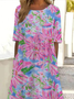 Damen Geblümt Halbarm Sommer Print Kleid Rundhals Täglich Lässig Maxikleid A-Linien-Kleid