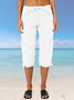 Damen Unifarben Caprihosen Elastische Taille Hose Lässig Sommer Hose