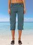 Damen Unifarben Caprihosen Elastische Taille Hose Lässig Sommer Hose