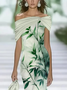 Damen Geblümt Flügelärmel Sommer Print Kleid Schulterfrei Täglich Retro Maxikleid H-Linie Kleid