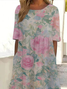 Damen Geblümt Halbarm Sommer Print Kleid Rundhals Täglich Lässig Maxikleid A-Linien-Kleid