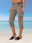 Damen Unifarben Caprihosen Elastische Taille Hose Lässig Sommer Hose