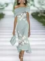 Damen Geblümt Flügelärmel Sommer Print Kleid Schulterfrei Täglich Retro Maxikleid H-Linie Kleid