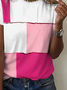 Damen Multifarben Block Kurzarm T-Shirts T-Shirt Rundhals Print Lässig Sommer T-Shirt mit Grafik Oberteile