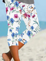 Damen Geblümt Caprihosen Elastische Taille Hose Lässig Sommer Hose