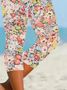 Damen Geblümt Caprihosen Elastische Taille Hose Lässig Sommer Hose