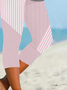 Damen Gestreift Caprihosen Elastische Taille Hose Lässig Sommer Hose