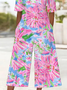 Damen Geblümt V-Ausschnitt Halbarm Lässig Sommer Jumpsuit