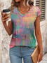 Damen Abstrakt Kurzarm T-Shirts T-Shirt V-Ausschnitt Print Lässig Sommer T-Shirt mit Grafik Oberteile