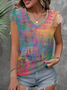 Damen Abstrakt Kurzarm T-Shirts T-Shirt V-Ausschnitt Print Lässig Sommer T-Shirt mit Grafik Oberteile