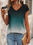 Damen Farbverlauf Kurzarm T-Shirts T-Shirt V-Ausschnitt Print Lässig Sommer T-Shirt mit Grafik Oberteile