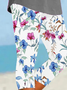 Damen Geblümt Caprihosen Elastische Taille Hose Lässig Sommer Hose