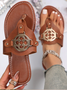 Damen Stelle Zehentrenner PU Schuhe Metallische Schnalle Pantolette Hardware Schnalle Sommer Flach Pantoletten