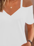 Damen Unifarben Kurzarm T-Shirts T-Shirt V-Ausschnitt Nahtverarbeitung Lässig Sommer Oberteile